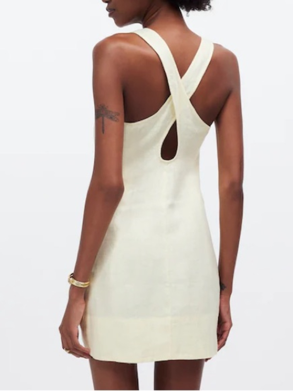 Madewell Cross-Back A-Line Mini Linen Dress in Pale Pineapple Yellow Size 00